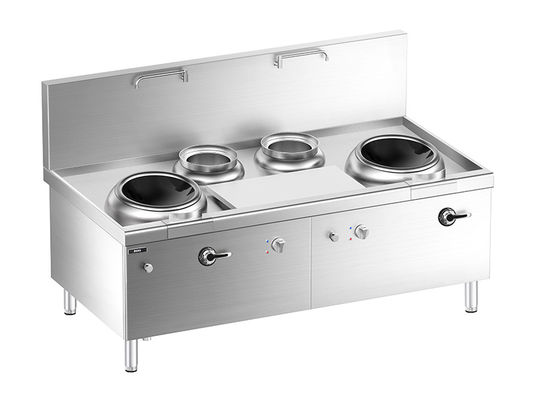 品質  Floor Chinese Induction  Double-wok  and Double Bain Marie  Stove with Cabinet 工場